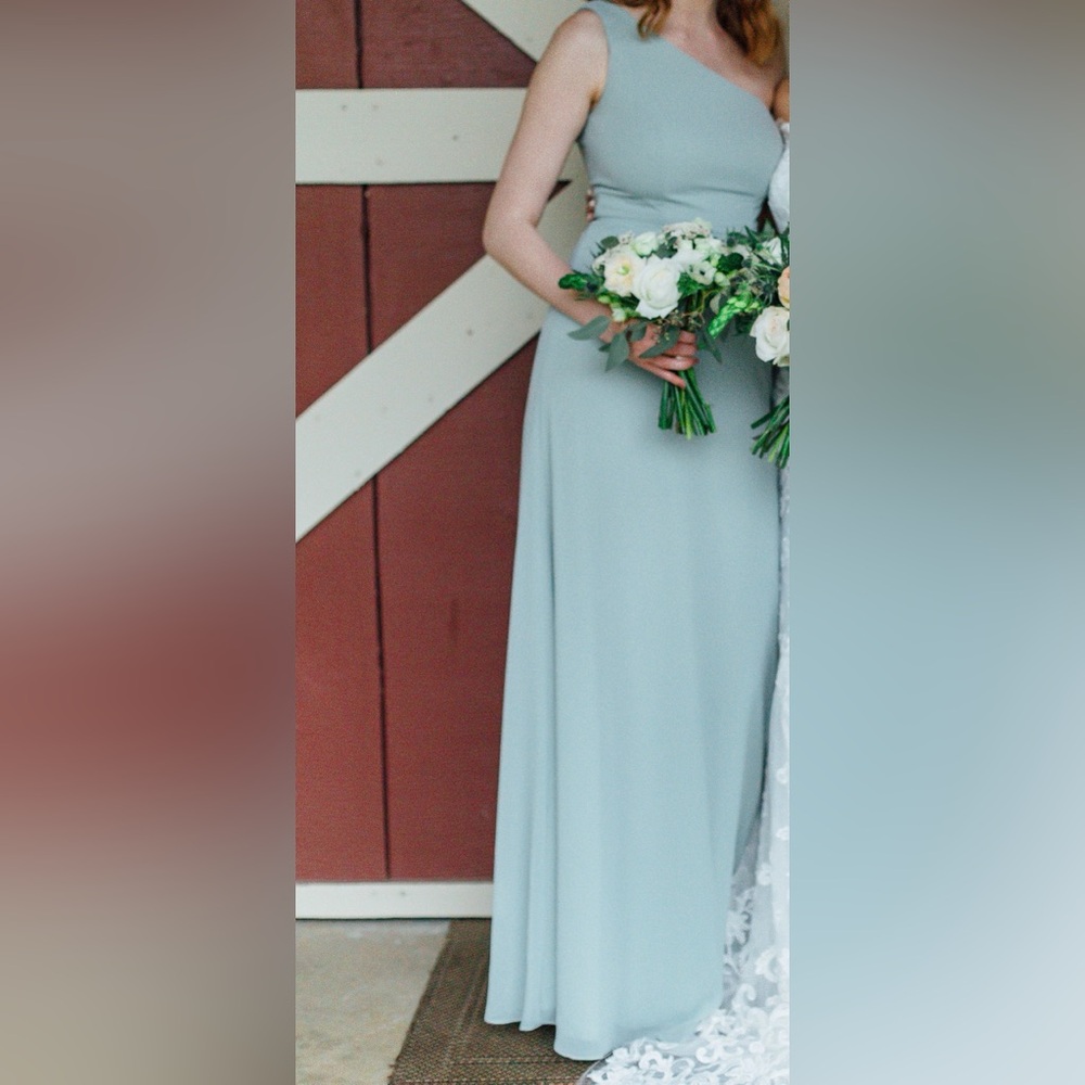 David's Bridal One Shoulder Light Blue Dress